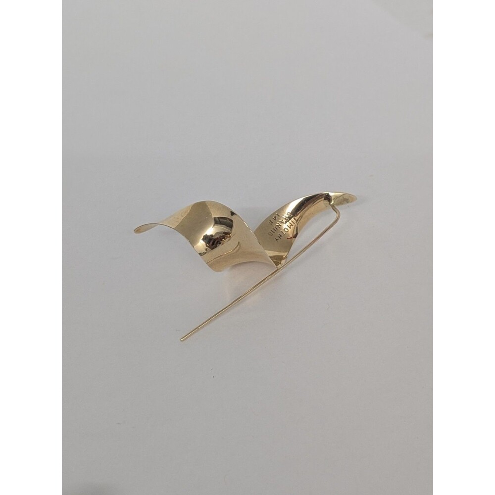 Signed Timothy Grannis 14K Gold Modernist Ribbon Twist Earrings MCM Sculptural - Picture 5 of 8